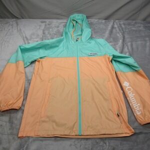 Columbia Jacket Womens Large Green Pastel Hooded‎ Lightweight Packable Wind Jog